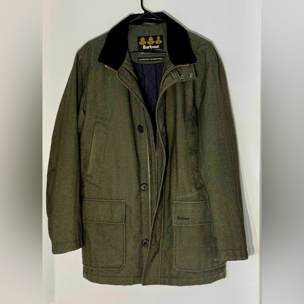 Barbour Grey Men's Waxed Jacket with Black Corduroy Collar